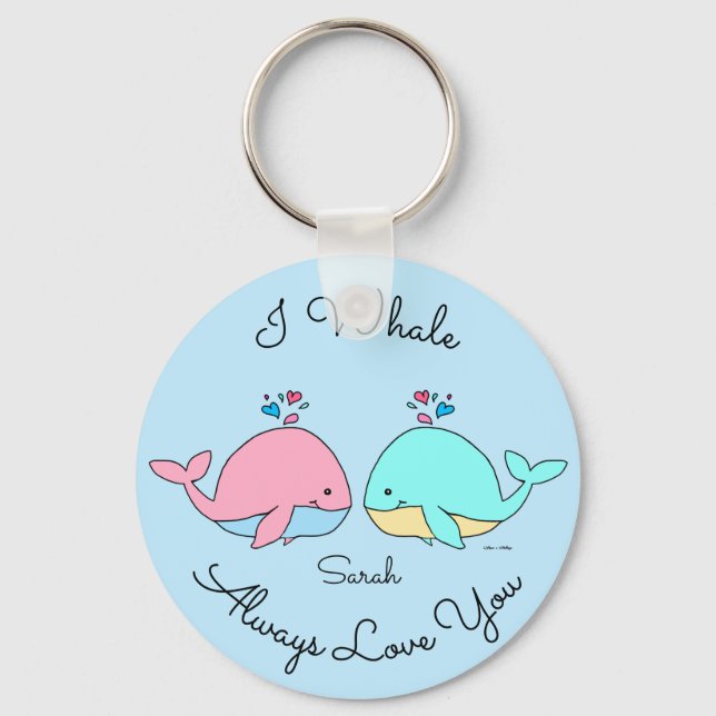Jag Whale Alltid Kärlek You Kawaii Blue Nyckelring (Framsida)