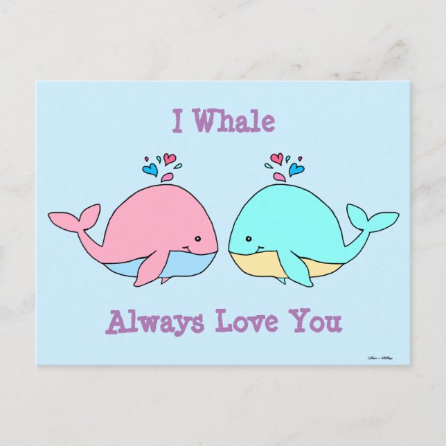 Jag Whale Alltid Kärlek You Kawaii Vykort (Framsida)
