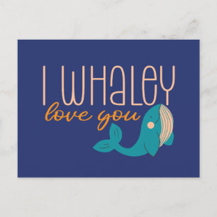 Jag Whaley Kärlek You Whale Pun Cute Valentine Day Vykort