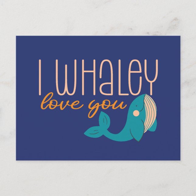 Jag Whaley Kärlek You Whale Pun Cute Valentine Day Vykort (Framsida)