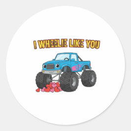 Jag Wheelie Gillar Dig Söt Monsterbil Valentine Runt Klistermärke