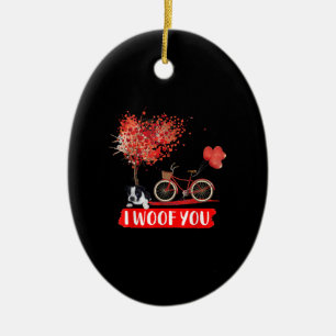 Jag Woof You. Boston Terrier Hund Valentine Gifts Julgransprydnad Keramik