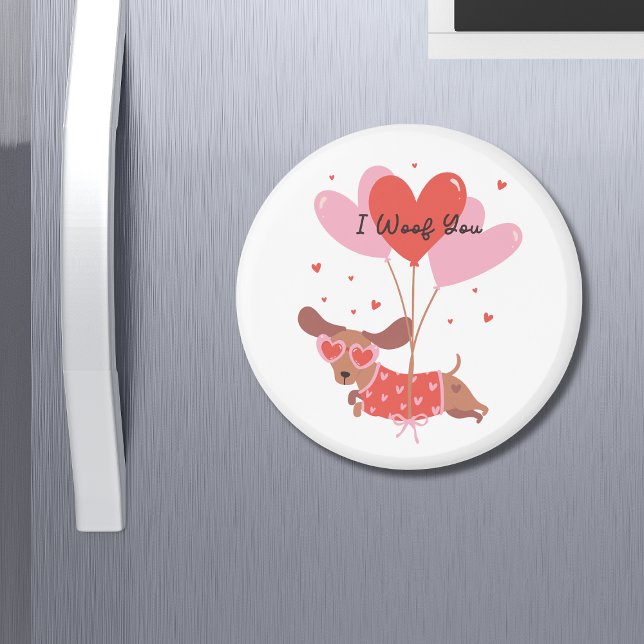 Jag Woof You Cute Dachshund Hund Red Heart-ballong Magnet (Skapare uppladdad)
