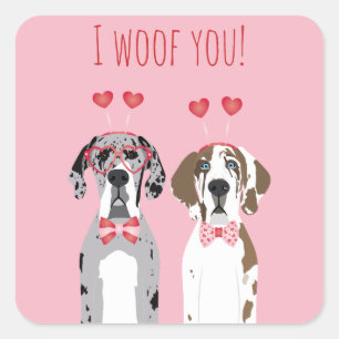 Jag Woof You Great dane Hundar Rosa Red Fyrkantigt Klistermärke