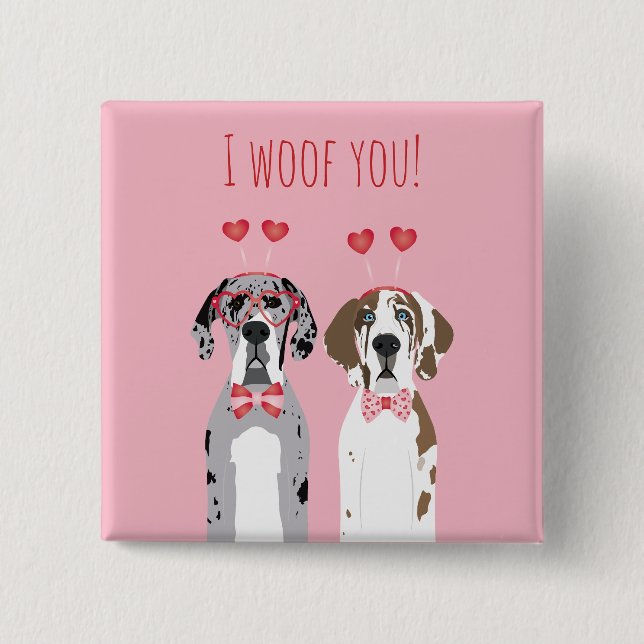 Jag Woof You Great dane Hundar Rosa Red Knapp (Framsida)