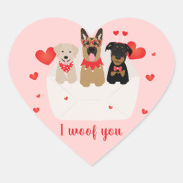 Jag Woof You Hundar i Kuvert Kärlek Hjärtformat Klistermärke