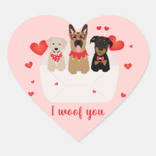 Jag Woof You Hundar i Kuvert Kärlek Hjärtformat Klistermärke