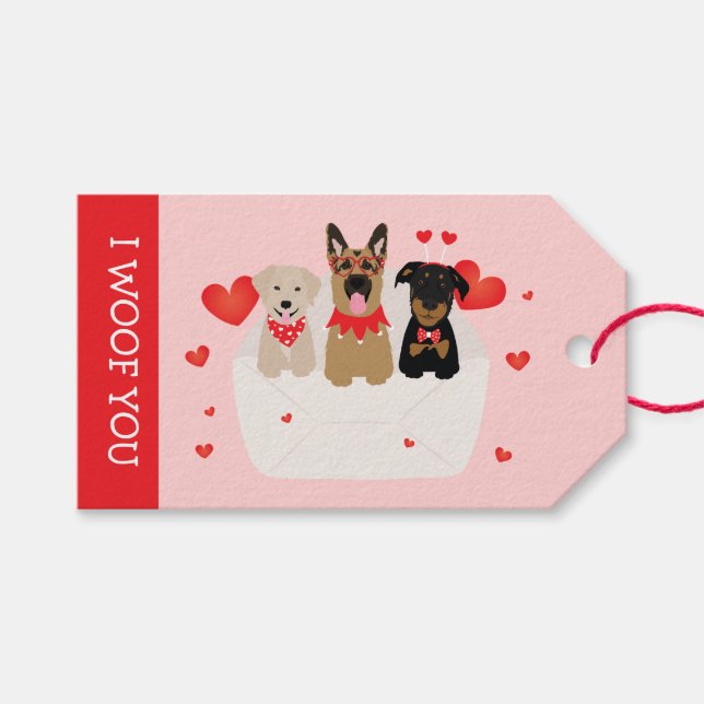 Jag Woof You Hundar i Kuvert Kärlek Presentetikett (Framsidan (Horisontell))