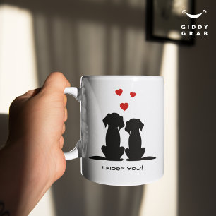Jag Woof You Modern Cute Hund par Alla hjärtans Kaffemugg