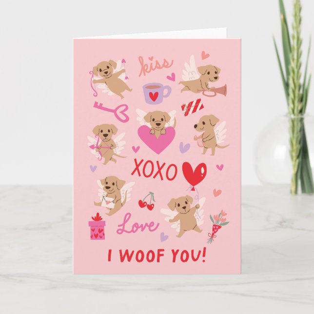 Jag Woof You Puppy Änglar Valentines day Helgkort (Framsida)