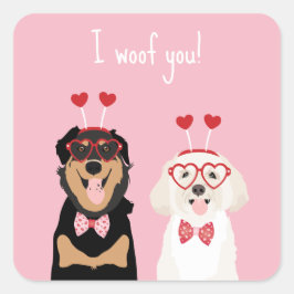 Jag Woof You Valentine Hund Rottweiler Maltipoo Pu Fyrkantigt Klistermärke