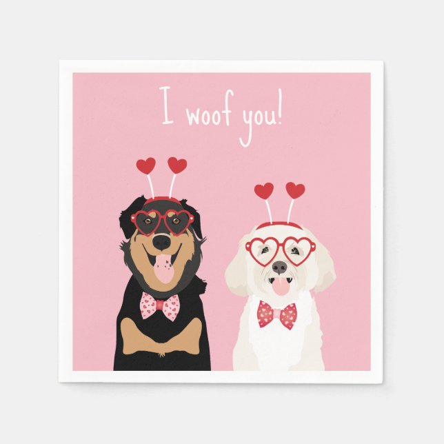Jag Woof You Valentine Hund Rottweiler Maltipoo Pu Pappersservett (Framsidan)
