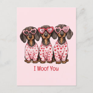 Jag Woof You Valentines day Dachshund Hundar Helg Vykort