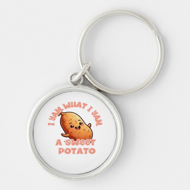 Jag Yam vad jag Yam, en sötpotatis klassisk Rund Silverfärgad Nyckelring (Framsidan)