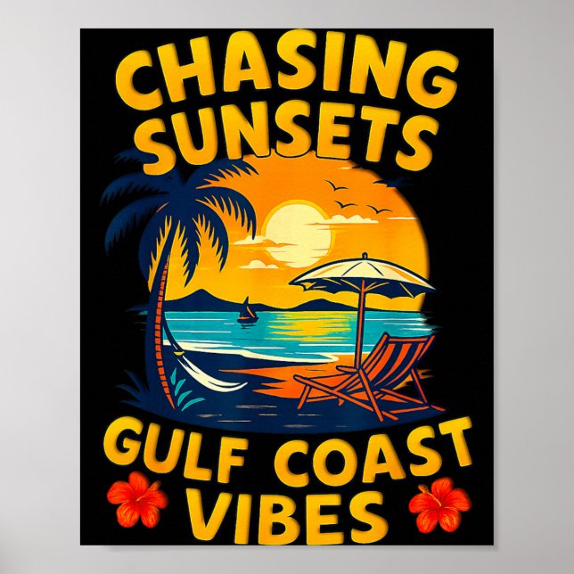Jagar solnedgångar Golfkustens vibbar Retro strand Poster (Framsidan)