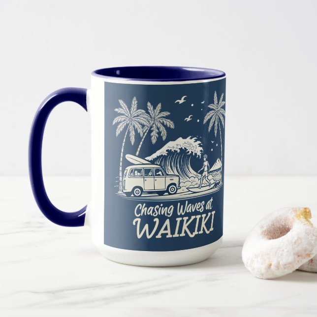Jagar vågor på Waikiki Mugg (Med munk)