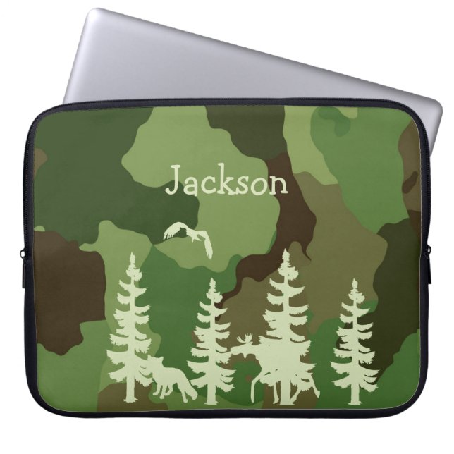 Jägare av grönt i skogar kamouflage och utskrifter laptop sleeve (Framsidan)
