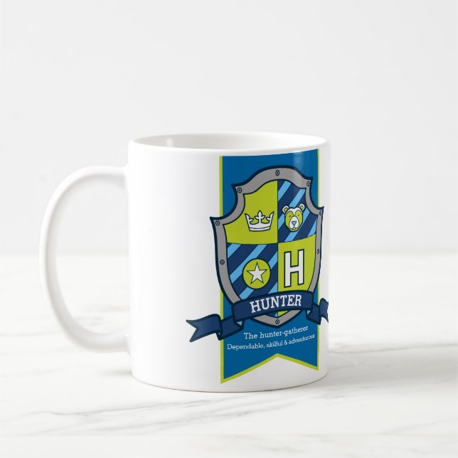 Jägare bokstav H heraldik grön blå namnbetyder Kaffemugg (Vänster)