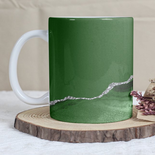 Jägare Grön Agat Silver Glitter Kaffemugg (Skapare uppladdad)