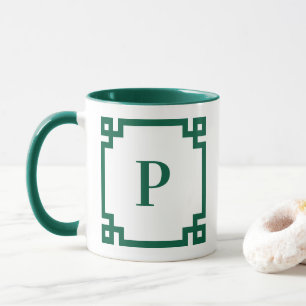 Jägare Grön Grekisk Nyckel Kant Monogram Mugg