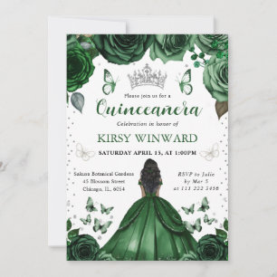 Jägare Grön Klänning Mörk Hy Quinceanera Inbjudningar