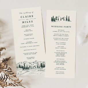jägare grön Mountain Sketch Bröllop Ceremony Program