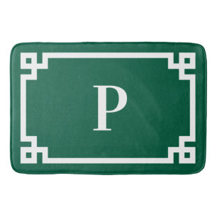 Jägare Grön och Vit Grekisk Nyckel Monogram Stor Badrumsmatta
