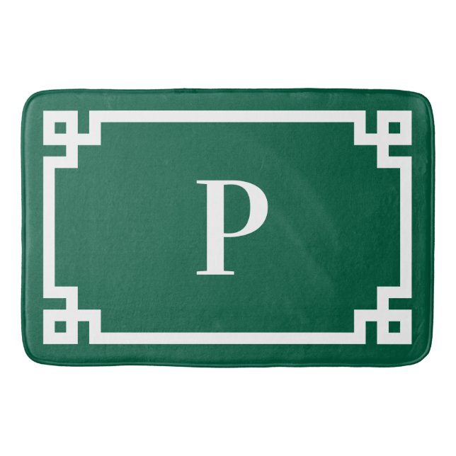 Jägare Grön och Vit Grekisk Nyckel Monogram Stor Badrumsmatta (Framsidan)