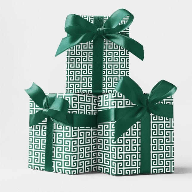 Jägare Grön och Vit Grekisk Nyckel Mönster Presentpapper (Hunter Green and White Greek Key Pattern Wrapping Paper)