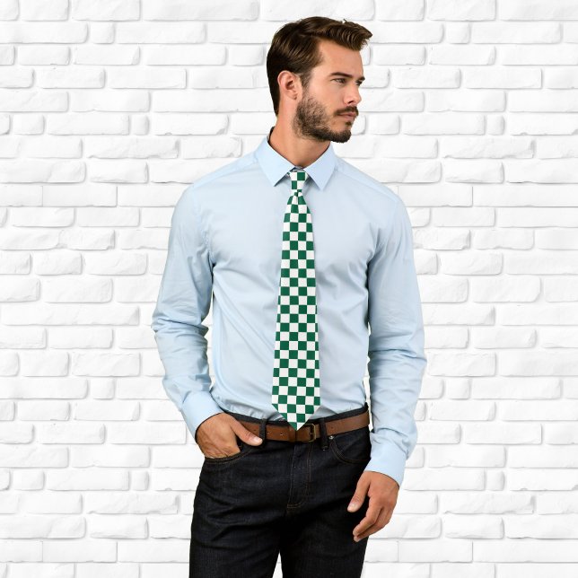 Jägare Grön och Vit Rutig Slips (Hunter Green and White Checkered Neck Tie)