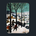 Jägare i Snö landskapet Pieter Bruegel Magnet<br><div class="desc">Magnet med Pieter Bruegel,  den äldres olje-on-wood-lackering Hunters i Snö (1565). En by som ligger i snö välkomnar tillbaka en grupp jägare och hundar. Villagers kajar på isigen sjöar. En god jul-gåva!</div>