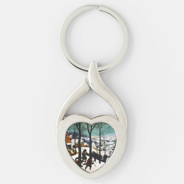 Jägare i Snö landskapet Pieter Bruegel Twisted Heart Silverfärgad Nyckelring (Framsidan)