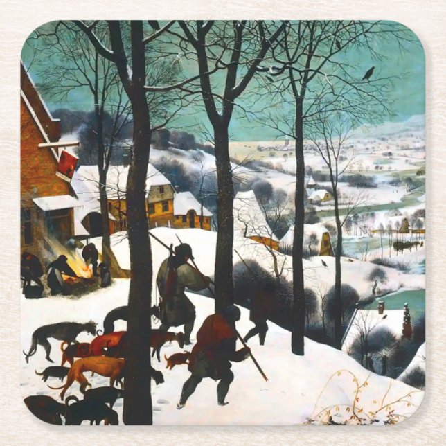 Jägare i Snö landskapet Pieter Bruegel Underlägg Papper Kvadrat (Framsidan)