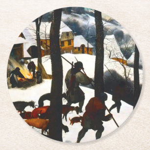 Jägare i Snö landskapet Pieter Bruegel Underlägg Papper Rund