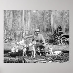 Jägare med sina hundar, 1897. Gammalt foto Poster