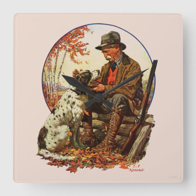 Jägare och Spaniel Fyrkantig Klocka (Framsida)