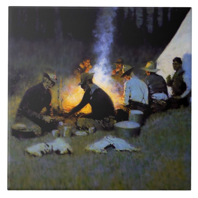 “Jägarnas kvällsmat” av Frederic Remington Kakelplatta (Framsidan)