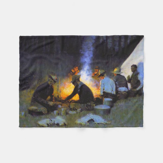 Jägarnas kvällsmat Frederic Remington Rustik  Fleecefilt (Framsidan (Horisontell))