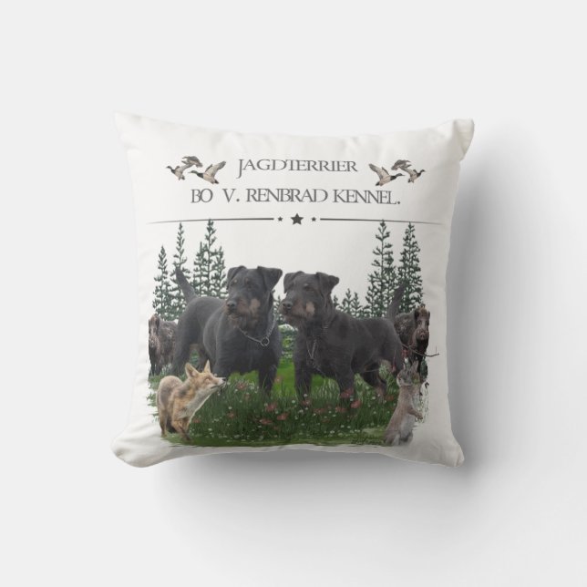 Jagdskräcker Bo mot Renbrad Kennel. HP Bärbar dato Kudde (Framsida)