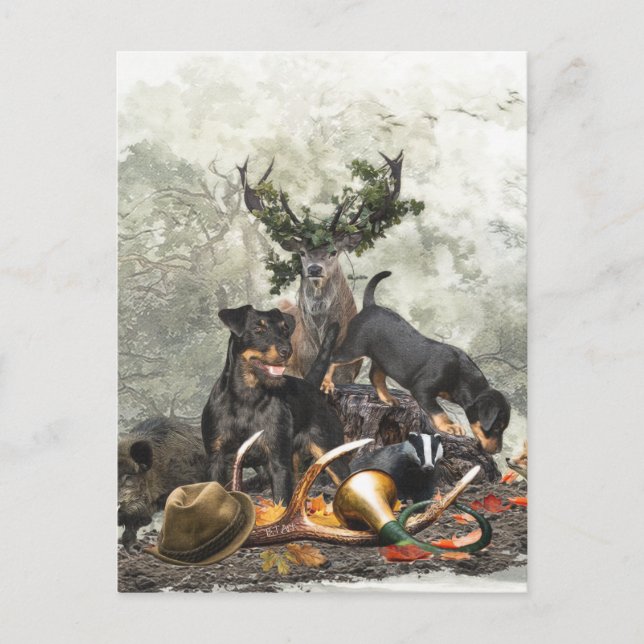 Jagdskräcker, tyska jaktterrier vykort (Framsida)