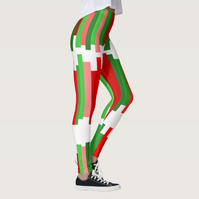 Jagged Linjer - Röd och Grönt Leggings (Höger)