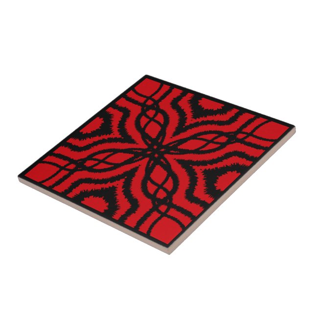 Jagged Paint Splatter Mirrored Linjer Black on Red Kakelplatta (Sidan)