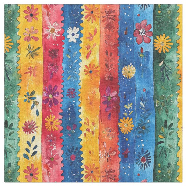 Jagged Rand Blommönster-Papel Picado Tyg (Närbild)