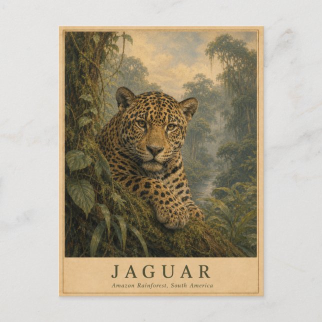 Jaguar Amazonas regnskog VINTAGE Vykort (Framsida)