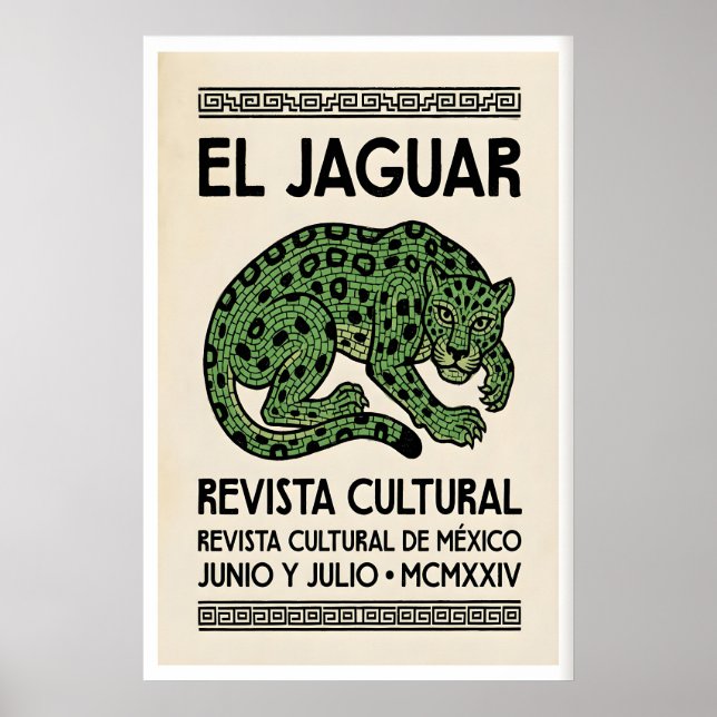 Jaguar ande väggkonst, mosaik linjedesign, beige poster (Framsidan)