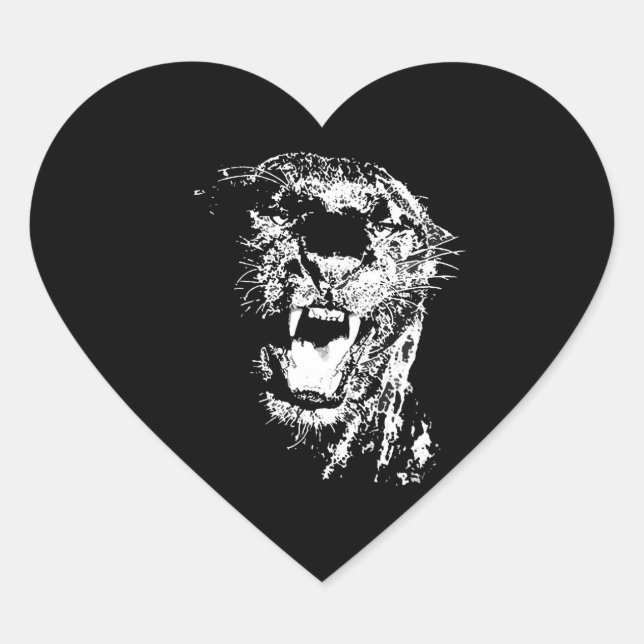 Jaguar - Black Panther Hjärtformat Klistermärke (Framsida)