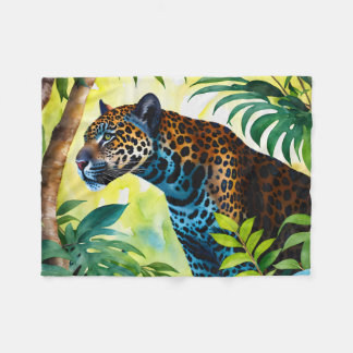 Jaguar Botanical Forest Jungle Fleecefilt
