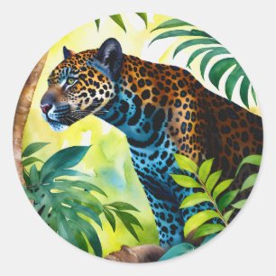 Jaguar Botanical Forest Jungle Runt Klistermärke