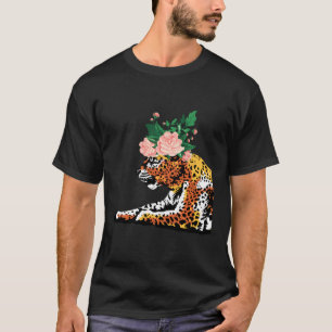 Jaguar Flower Blommigt Head Vild katt Coola Animal T Shirt