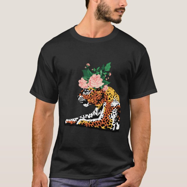 Jaguar Flower Blommigt Head Vild katt Coola Animal T Shirt (Framsida)